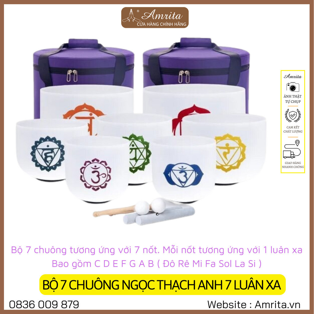 [Available] 7 COLOR CRYSTAL BELL SET 7 CHAKRAS -7 - separate - crystal bell - glass bell - Amrita